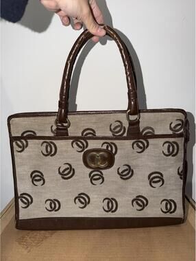 Vintage Oleg Cassini Monogram Canvas Leather Pocketbook